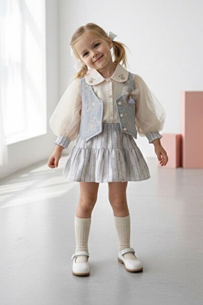 GÜL Baby Set rochie și vestă pentru fete cu broderie vintage, set ALT TOP, co...