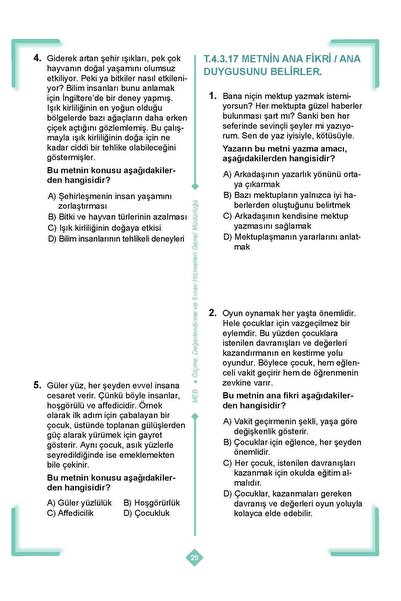 Yetsis Yayınları İlkokul 4. Sınıf Çalışma Soruları 1. Kitap - MEB Birebir Basım renkli baskılı spiral ciltli