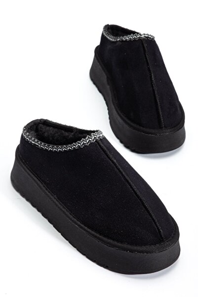 Vaska Roma Kadın Süet Görünümlü İçi Yünlü Kalın Taban Kadın Terlik