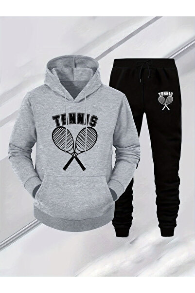 Rayan & Hoor Style Tennis Printed Hooded Tracksuit - Hooded Sweatshirt Top an...
