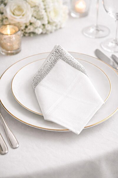 desicap 6’lı Beyaz Taş Baskılı Peçete 34x34 cm – Nişan & Davet Sofrası Premiu...