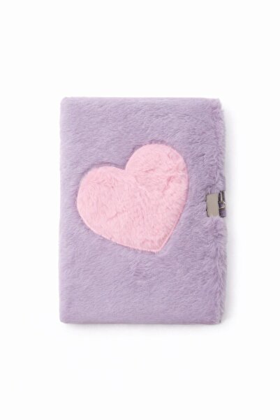 Journal Jurnal pufos cu inimă roșie, caiet cu lacăt, copertă plușată roz