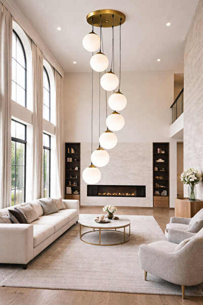 TREND KAFKAS 35lik Galeri Serisi 8’li Sarkıt Cam Küre Avize –statik Gold