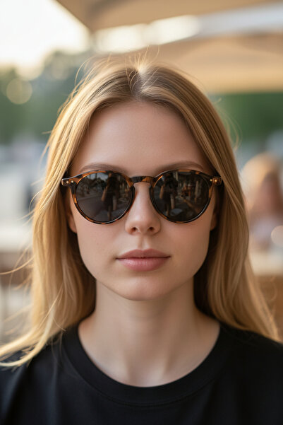 De Valentini Round Model Leopard Patterned Bone Women's Sunglasses