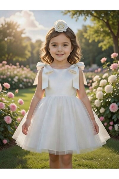 BİLGEN Style Rochie de bal pentru fete, cu detaliu la umăr, cu fundă, din org...