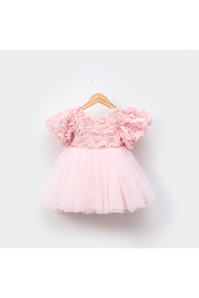 GÜL Baby KIZ ÇOCUK GÜL DETAYLI ÖZEL GÜN ELBİSESİ,PART ELBİSE