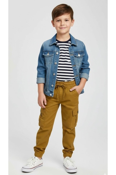 ADA YILDIZ KİDS Pantaloni cargo pentru băieți, culoare galben muștar, elastic...