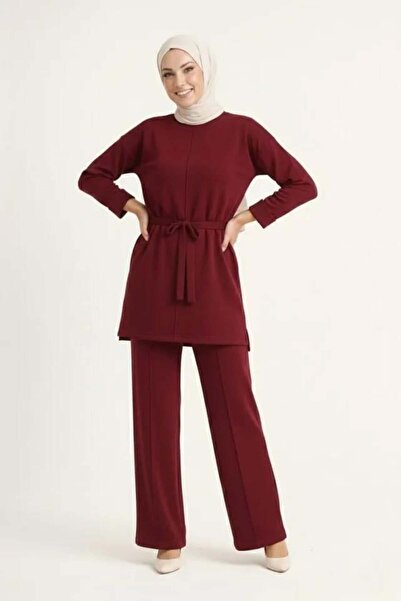 Aymood Osy Modal Soft Textured Belted Hijab Suit Loose Fit 4/3 Sleeve Folded ...