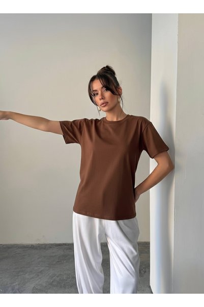 Buteks Unisex Bitter Brown a Quality Cotton Slimfit Narrow Lycra Combed Cotton Body T-Shirt