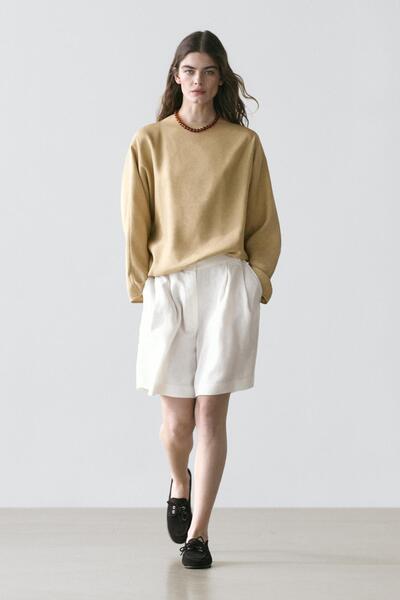 Massimo Dutti Kısa pensli %100 keten bermuda şort