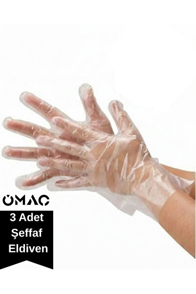 OMAC Şeffaf Eldiven 3 Adet Poşet Eldiven Kullan At Hijyenik Tek Kullanımlık G...