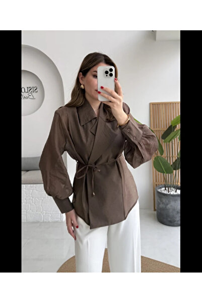 My Blog Brown Padded Transparent Tie-Up Shirt - 5029