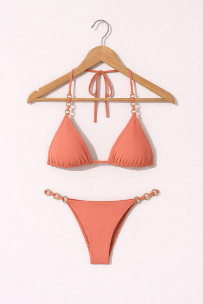 Urrenn طقم بيكيني مثلث الشكل بتفاصيل حلقات ذهبية - إلفين جولد |   بدون دعم، م...