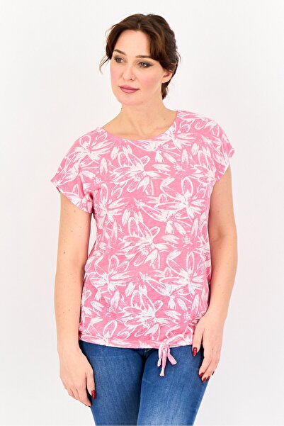 Amara Reya Women Round Neck Cap Sleeve Floral Print T-Shirt, Multicolor