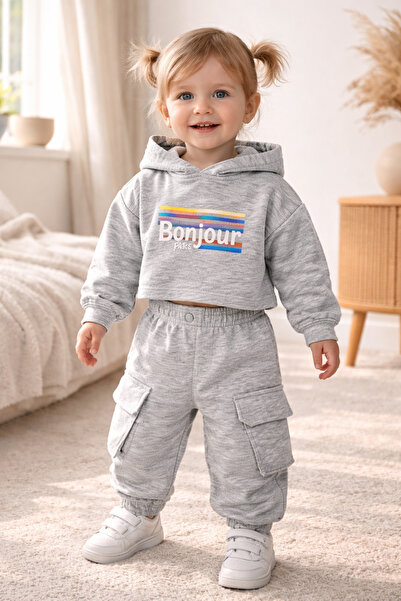 Uğur bebe Çi̇koby girls' grey tracksuit set - two-thread soft fabric, modern ...