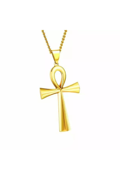 EFAYN.RO Lant cu pandantiv cruce, model egiptean, ANKH, auriu, unisex, EFAYN