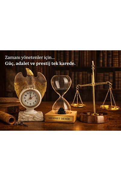 Lexi Bella 3 Lü Lüks Ofis Dekor Seti Masa Üstü Kartal Saat & Kişiye Özel İsim...