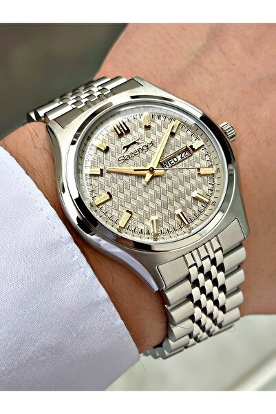 Slazenger Silver Color Steel Band Steel Case Men's Wristwatch with Calendar 2...