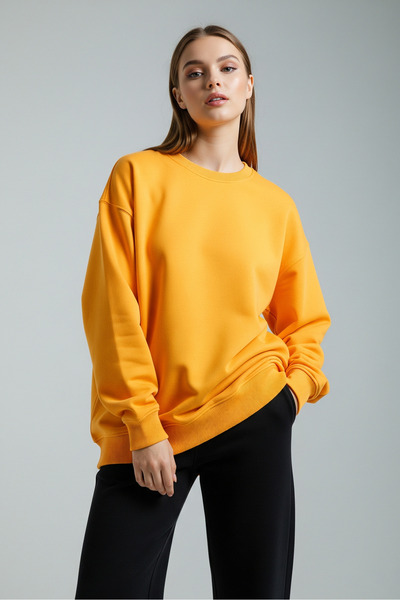 milidia Women's Oversize Crew Neck Basic Sweatshirt Yellow