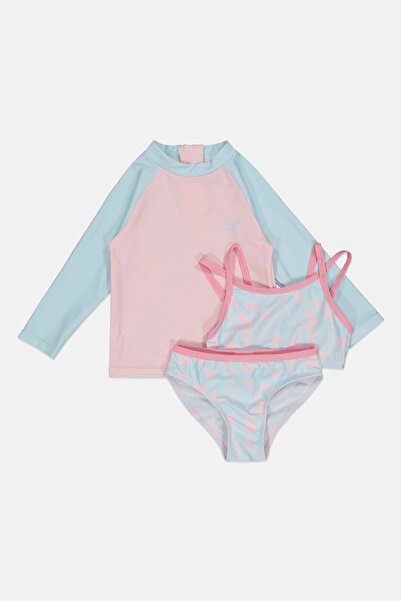 L&J Swim Club Toddlers Girl 3 Pieces Graphic Print Swim Top And Bottom Set Wi...