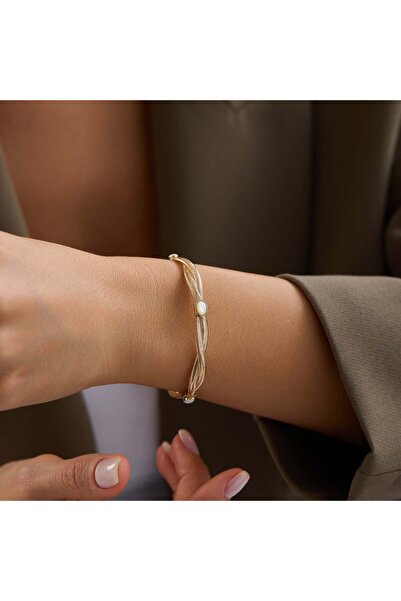 Bayar Gold 14 Ayar Altın Taşlı İtalyan Esnek Bilezik