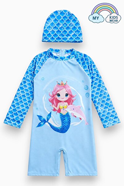 My Kids Wear Girl's Long Sleeve Swimsuit and Cap-Set 3-10 Years 12599