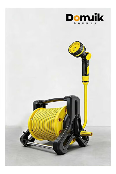 Domuik Garden Hose Reel Set, 20M Hose with Portable Stand and Sprinkler Nozzles