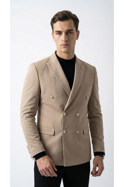 Plus Scorpion Men's Double-Breasted Blazer Jacket Slim Fit Premium Textured S...