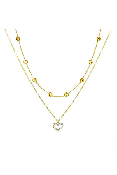 EFAYN.RO Lant dama, pandantiv inima, cristale semipretioase, auriu, EFAYN