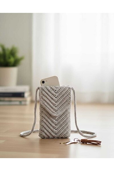 Veyla Style El Yapımı %100 El Örgüsü Koton İp Omuz Askılı Telefon Çantası