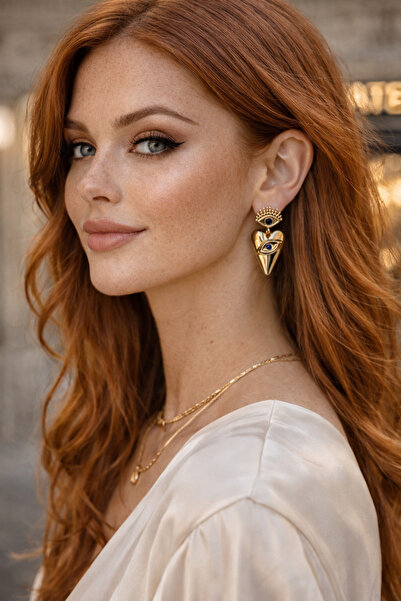 Karşıyaka Bijuteri Steel Dangle Heart Eye Earrings
