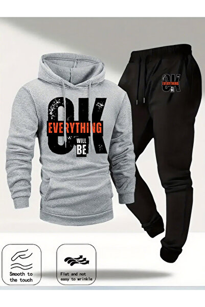 Rayan & Hoor Style Ok Printed Hooded Sweat Suit - Hooded Sweatshirt Top and B...