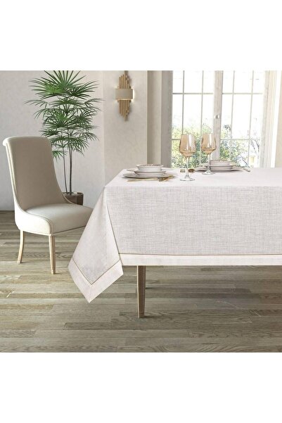 Butikhome by Egemar Luna Modern Cream Tablecloth with Linen Piping