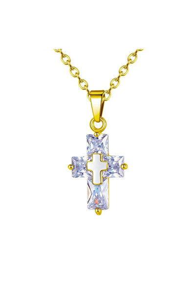 EFAYN.RO Lant dama, pandantiv cruce din cristal, model minimalist elegant, re...