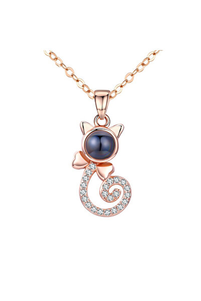 EFAYN.RO Lant dama, proiectie Te iubesc in 100 limbi, pandantiv pisica, crist...