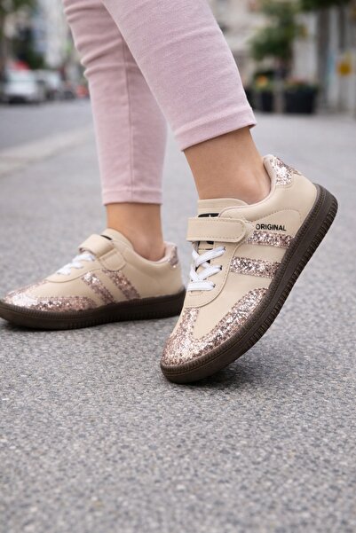 minibonito Girl's White Glitter Detailed Sports Shoes (Velcro)