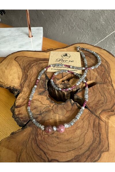 parze doğaltaş Ruby and Labradorite Natural Stone Design Necklace