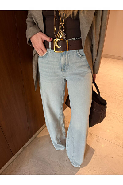 begum mayda Orijinal Marka , Buz Mavisi , Paça Detaylı , Tencel Jean