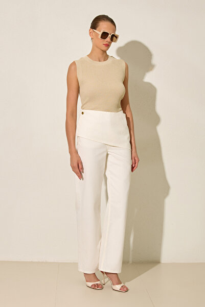 Setre Εκρού 100% βαμβακερό τζιν παντελόνι με ασύμμετρη λεπτομέρεια στη μέση κ...