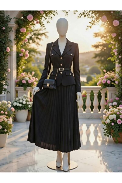 Butik Blazer Ceket ve Pileli Etek Takımı