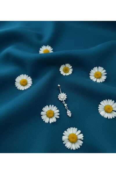 Simge Gümüş 925 Ayar Gümüş Zirkon Taşlı Papatya Göbek Piercing Ebatı 4cm