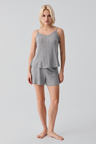 Artış Διάτρητο Σετ Πιτζάμες με Ελαστικό Βαμβακερό Σορτς και Τιράντες 17208