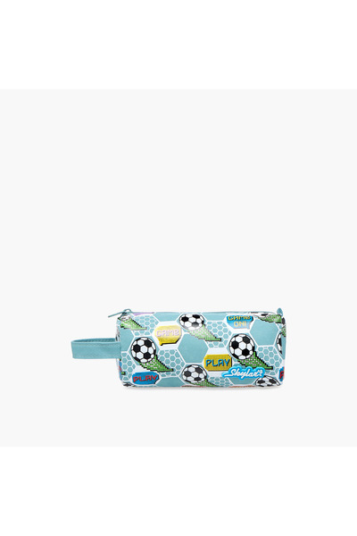 Skylar Football Print Pencil Case with Zip Closure