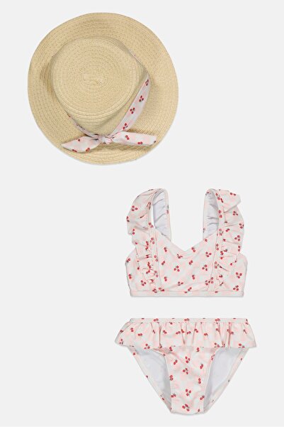 L&J Swim Club Toddlers Girl 3 Pieces Allover Print Swim Top And Bottom Set Wi...