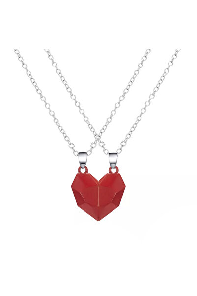 EFAYN.RO Couple chain set with magnetic heart pendant, unisex, red, 2 pcs, EFAYN