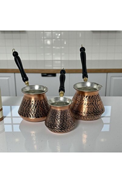 Yardımcı Bakır Since 1997 طقم إبريق قهوة نحاسي ثلاثي الأضلاع للرش بالرمل