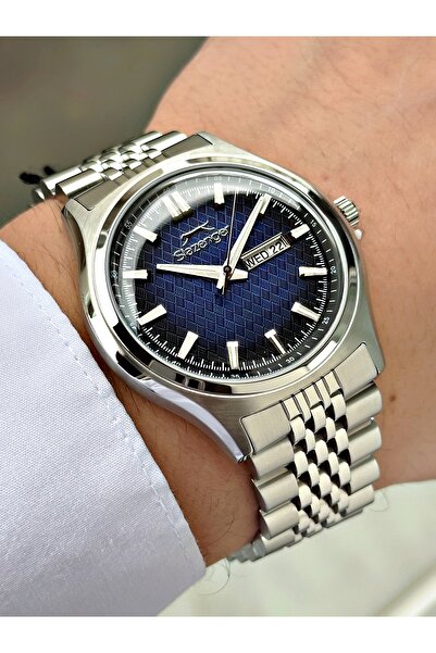 Slazenger Silver-Navy Blue Color Steel Band Steel Case Men's Wristwatch with ...