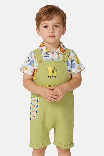Exer Saucer Toddlers Boy 2 Pcs Graphic Print Shirt And Romper Set, Multicolor