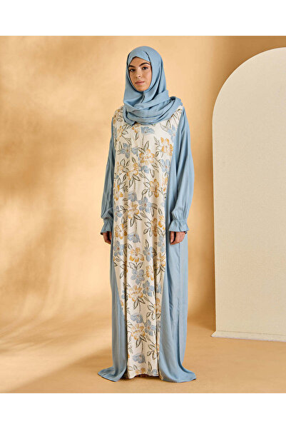 REDTAG فستان صلاة نسائي أزرق بسحاب وفتحة أمامية مع بوشاح