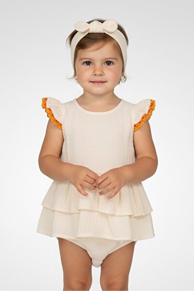 Exer Saucer طقم ملابس بناتي مكون من قطعتين، بيج اللون، يتضمن بدلة داخلية ذو م...